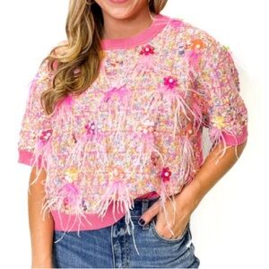 Queen of Sparkles top. Flowers and feathers!